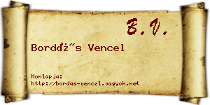 Bordás Vencel névjegykártya